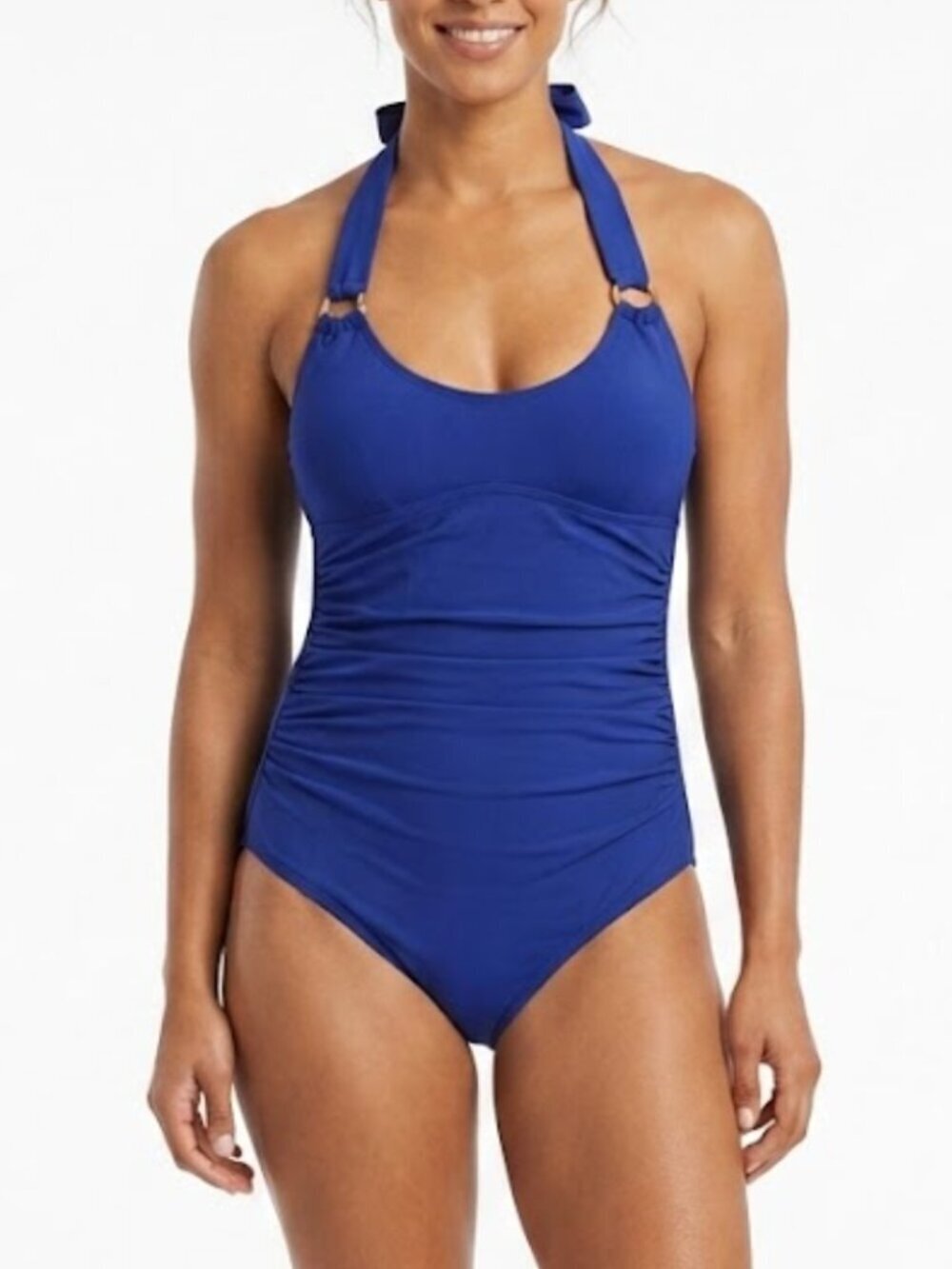 Jones New York Blue Ruched Halter One Piece Swimsuit Beach Bathingsuit Sz S NWT
